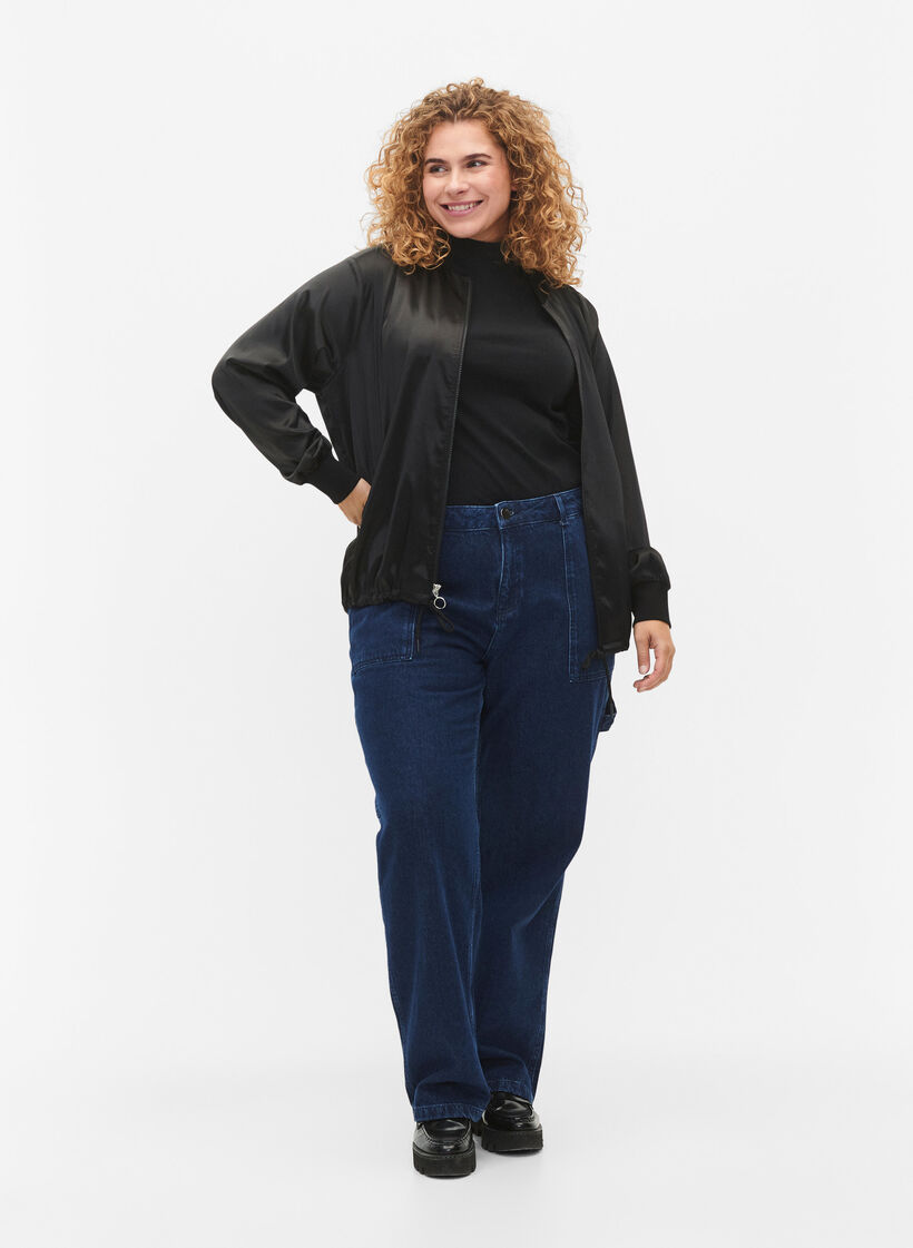 Bomberjacke mit Reißverschluss und Kordeln, Black, Model image number 2