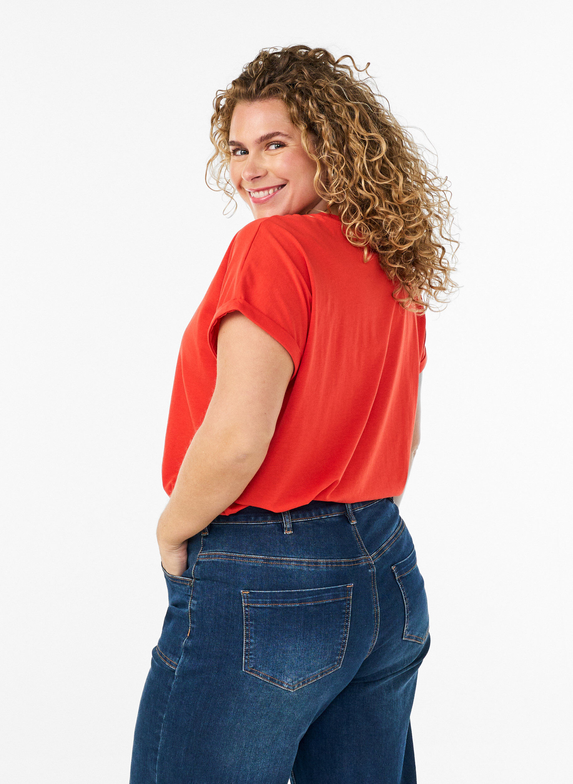ZizziKurz&auml;rmeliges T-Shirt aus einer Baumwollmischung, Orange, Model image number 2