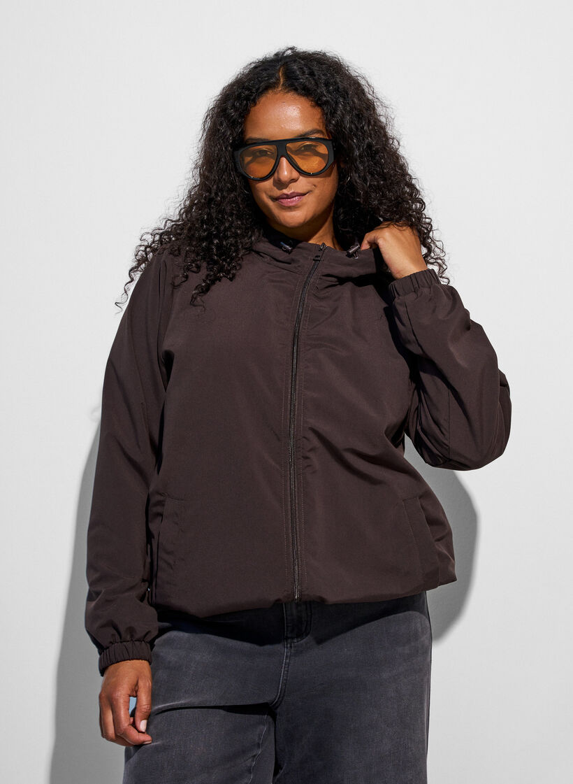 Leichte Jacke mit Kapuze und Rei&szlig;verschluss, Braun, Model image number 0