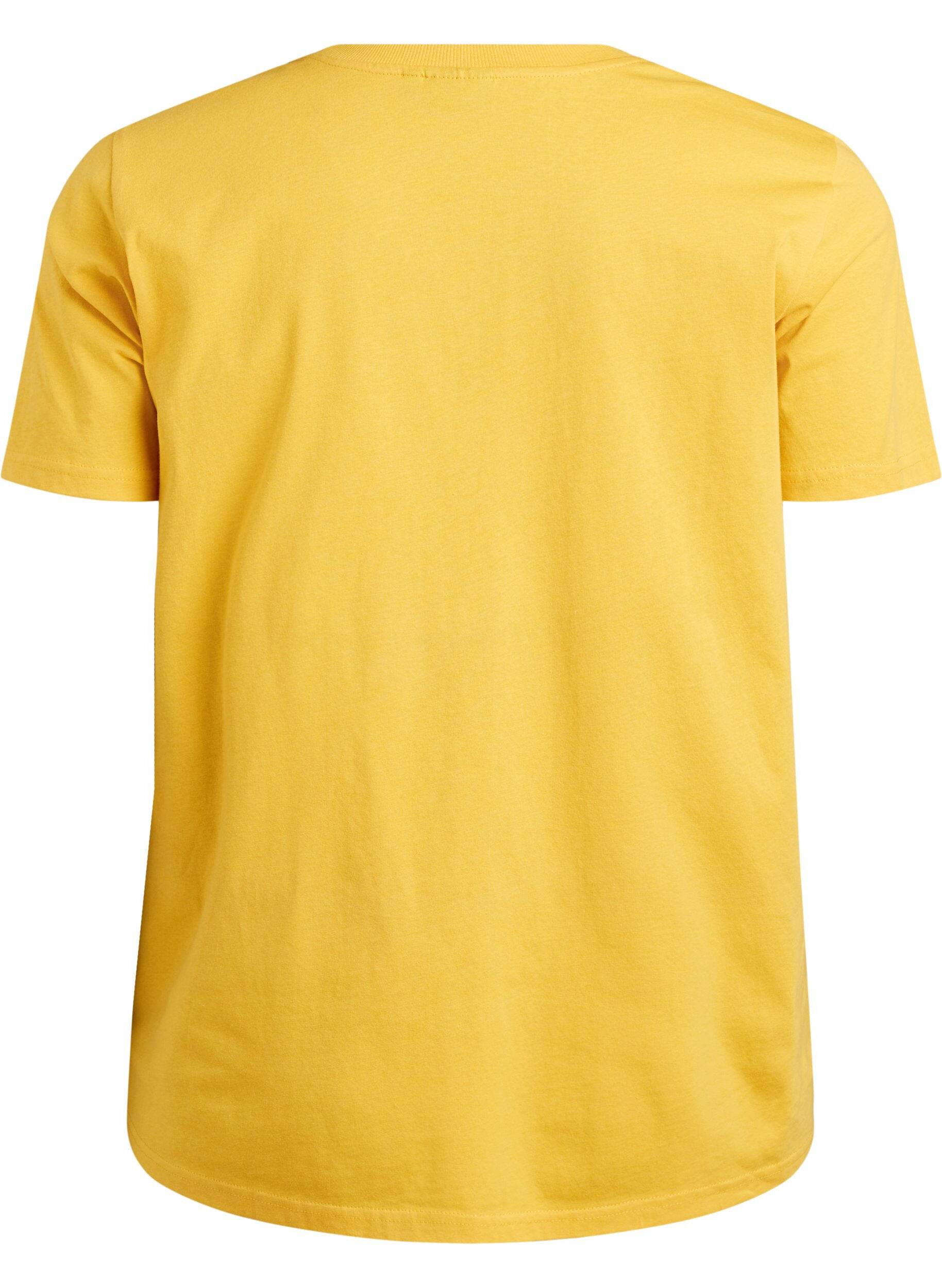 Zizzi Basic-T-Shirt aus Baumwolle mit Rundhalsausschnitt, Gelb, Packshot image number 1