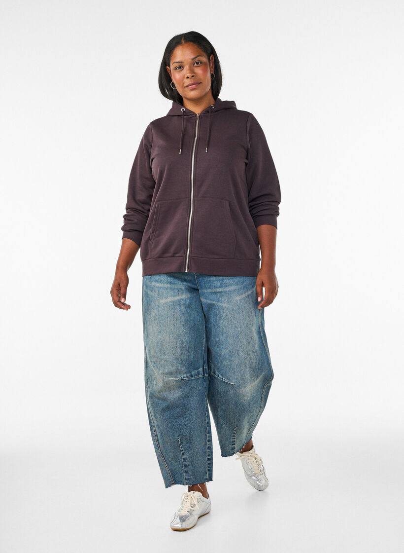 Kapuzensweatshirt mit Rei&szlig;verschluss und Taschen, Braun, Model image number 1
