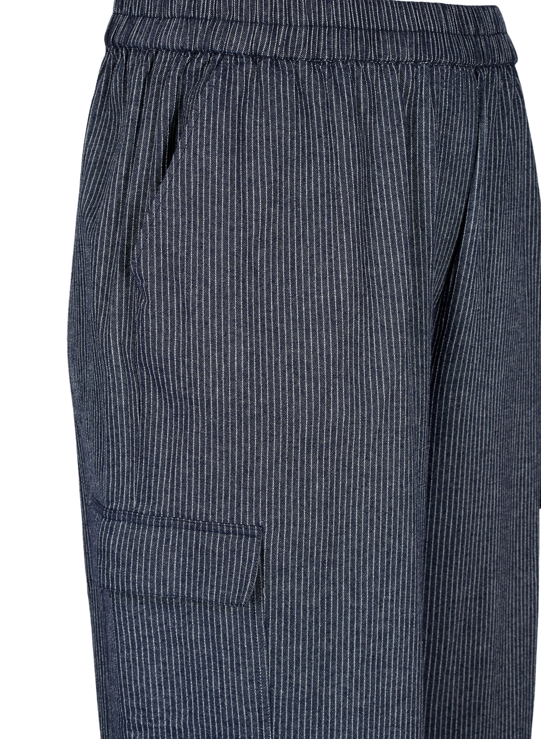 Zizzi Nadelstreifen-Cargohose aus Baumwolle, Dark Blue Stripe, Packshot image number 2