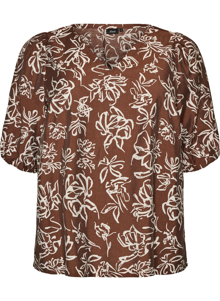 Bluse aus Viskose mit V-Ausschnitt, Braun, Packshot image number 0