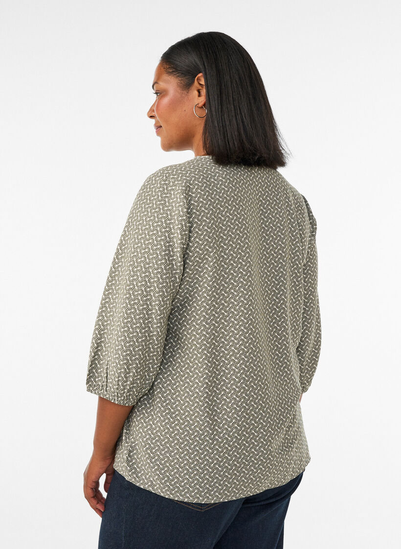 Gemusterte Bluse aus Viskose mit 3/4-&Auml;rmeln, Gr&uuml;n, Model image number 2