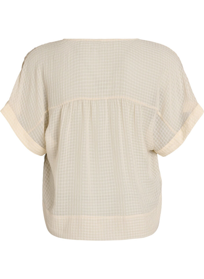 Bluse aus Seersucker mit V-Ausschnitt, Beige, Packshot image number 1