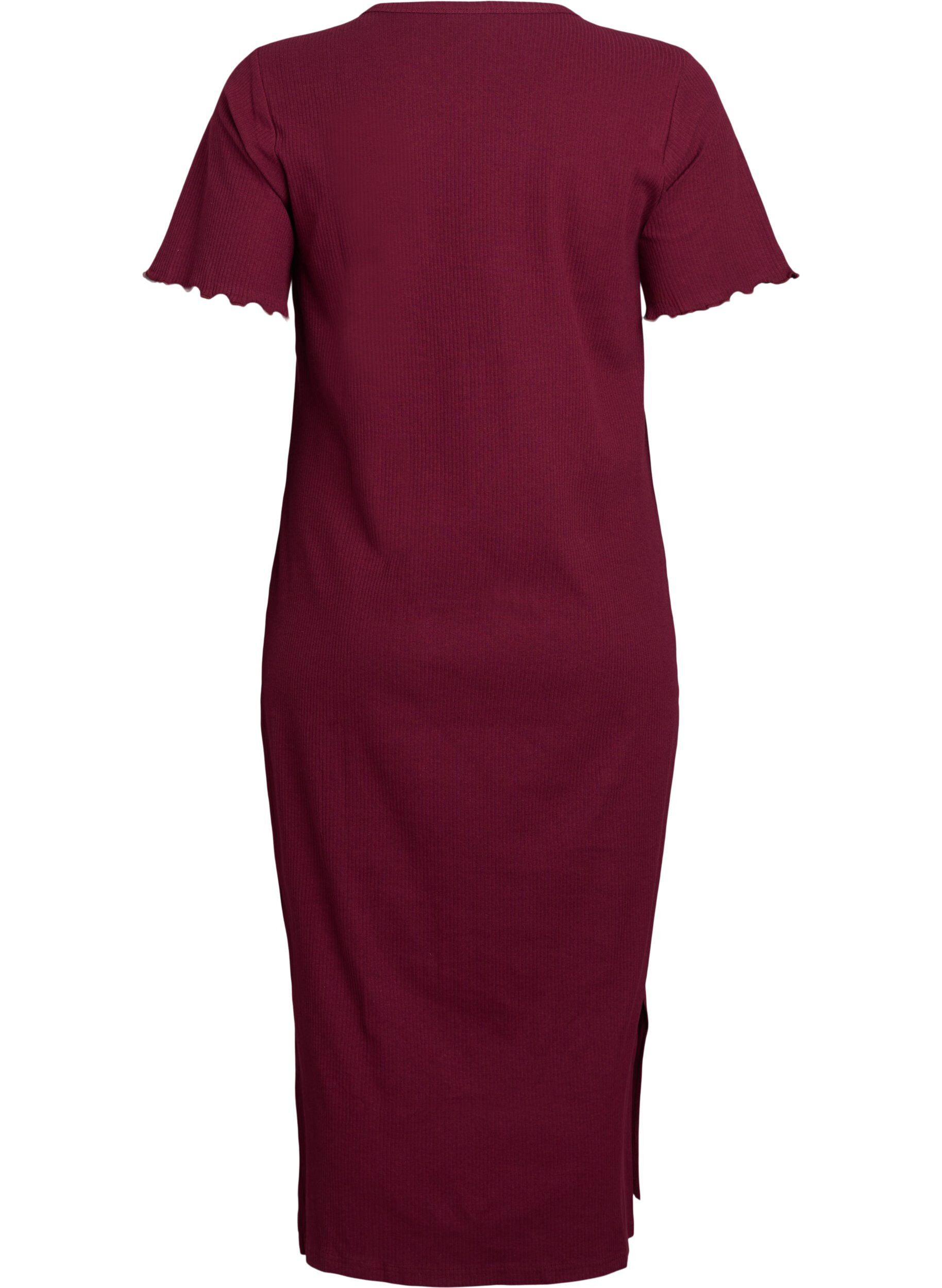 Zizzi Maxikleid aus Jersey mit kurzen &Auml;rmeln, Dunkles Bordeaux, Packshot image number 1