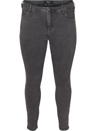 Cropped Amy Jeans mit hoher Taille und Reißverschluss, Grey Denim, Packshot image number 0