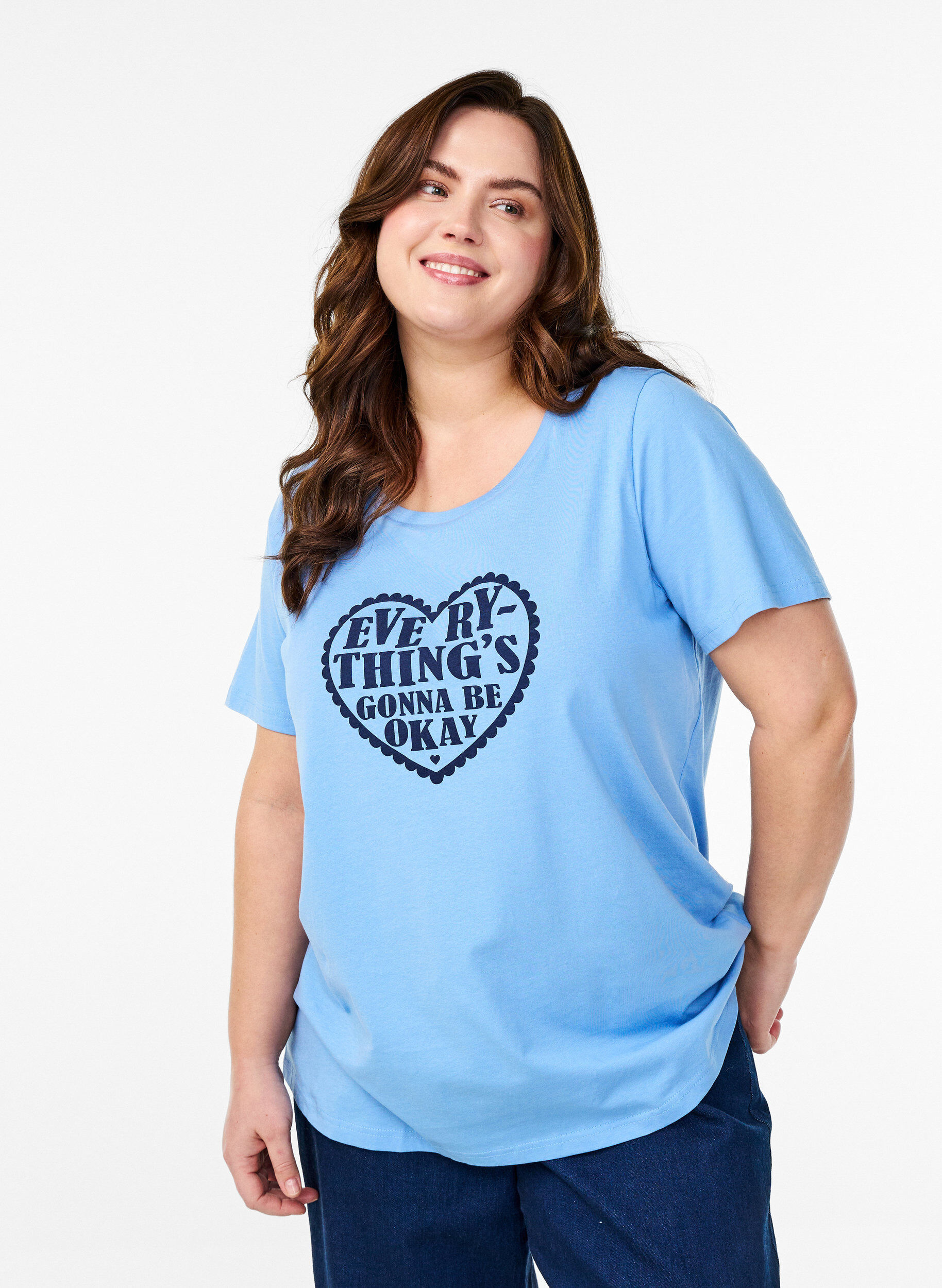 Zizzi Baumwoll-T-Shirt mit Motiv, D.R.Blue w. Every, Model image number 0