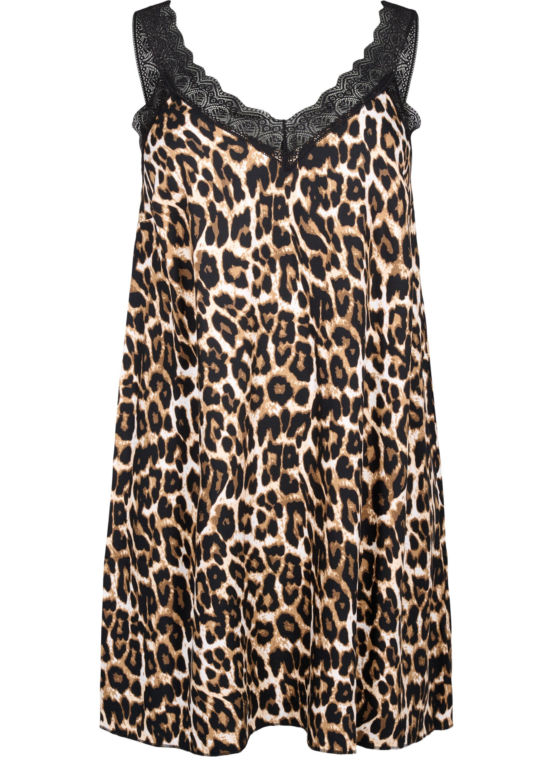 Zizzi Tr&auml;gerkleid aus Viskose mit Spitze, Leopard, Packshot image number 0