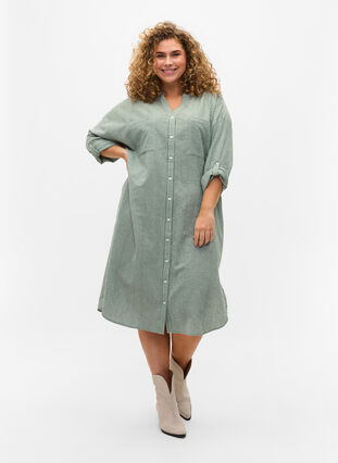 Gestreiftes Hemdkleid aus Baumwolle, Green Stripe, Model image number 2