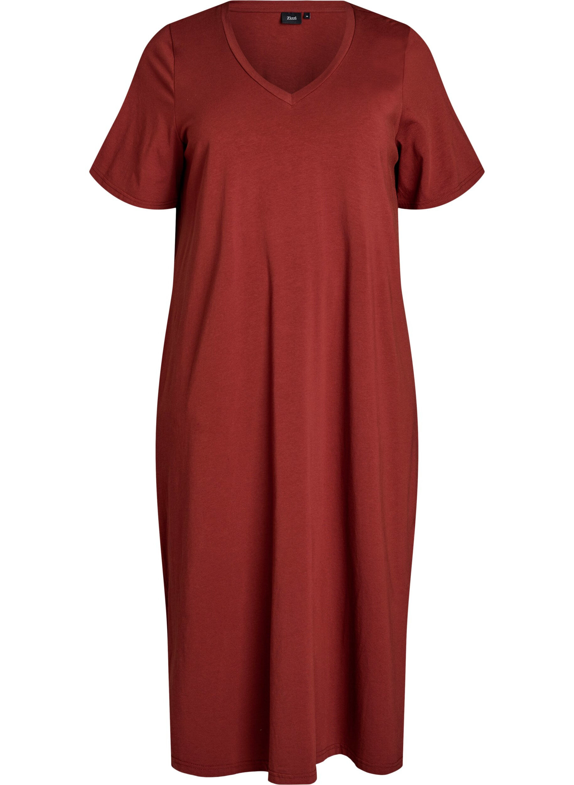 Zizzi Midi-T-Shirtkleid mit V-Ausschnitt, Rot, Packshot image number 0