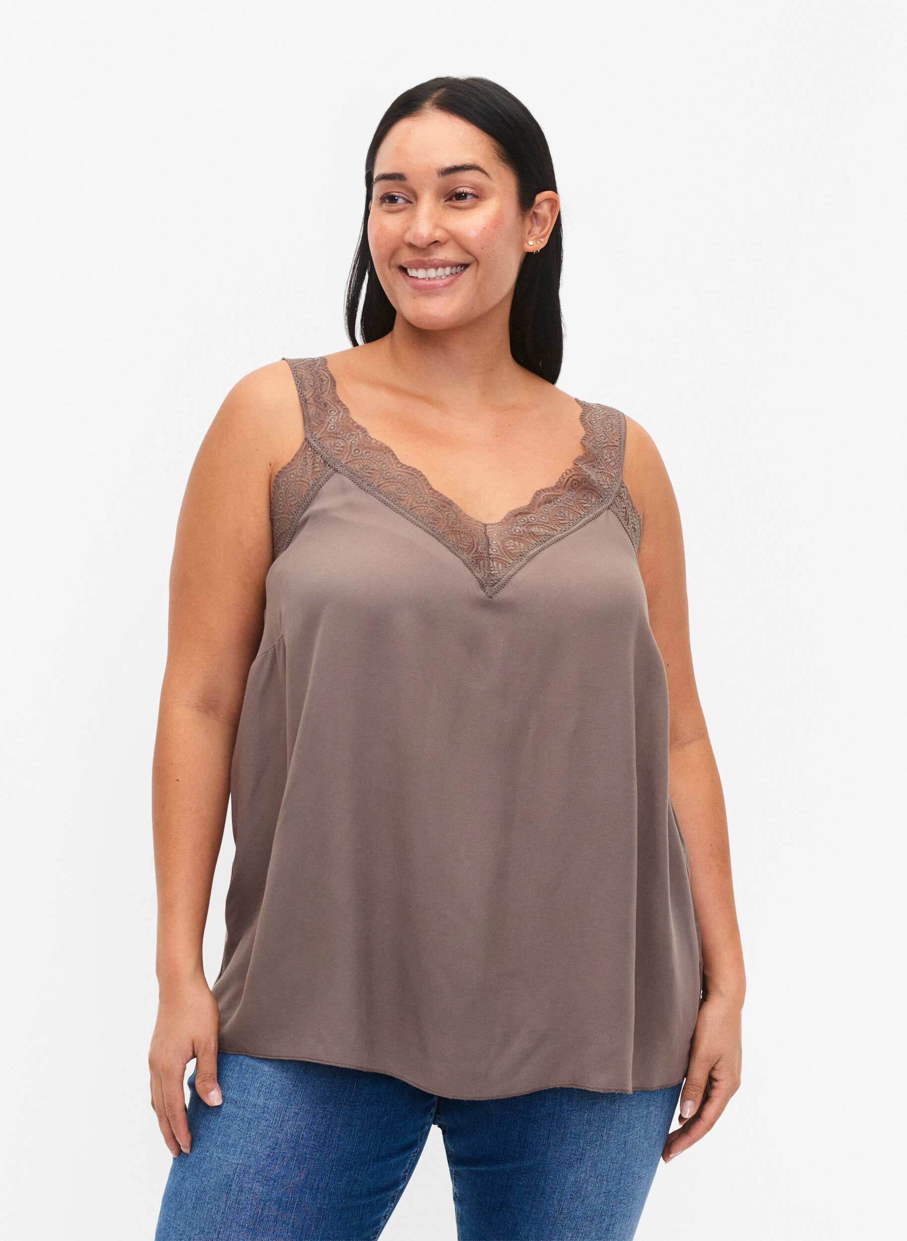 Zizzi Top mit Spitze aus Viskose, Falcon, Model image number 0