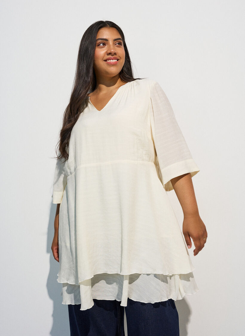 A-Linien-Kleid mit gestuften R&uuml;schen, Vanille, Model image number 0