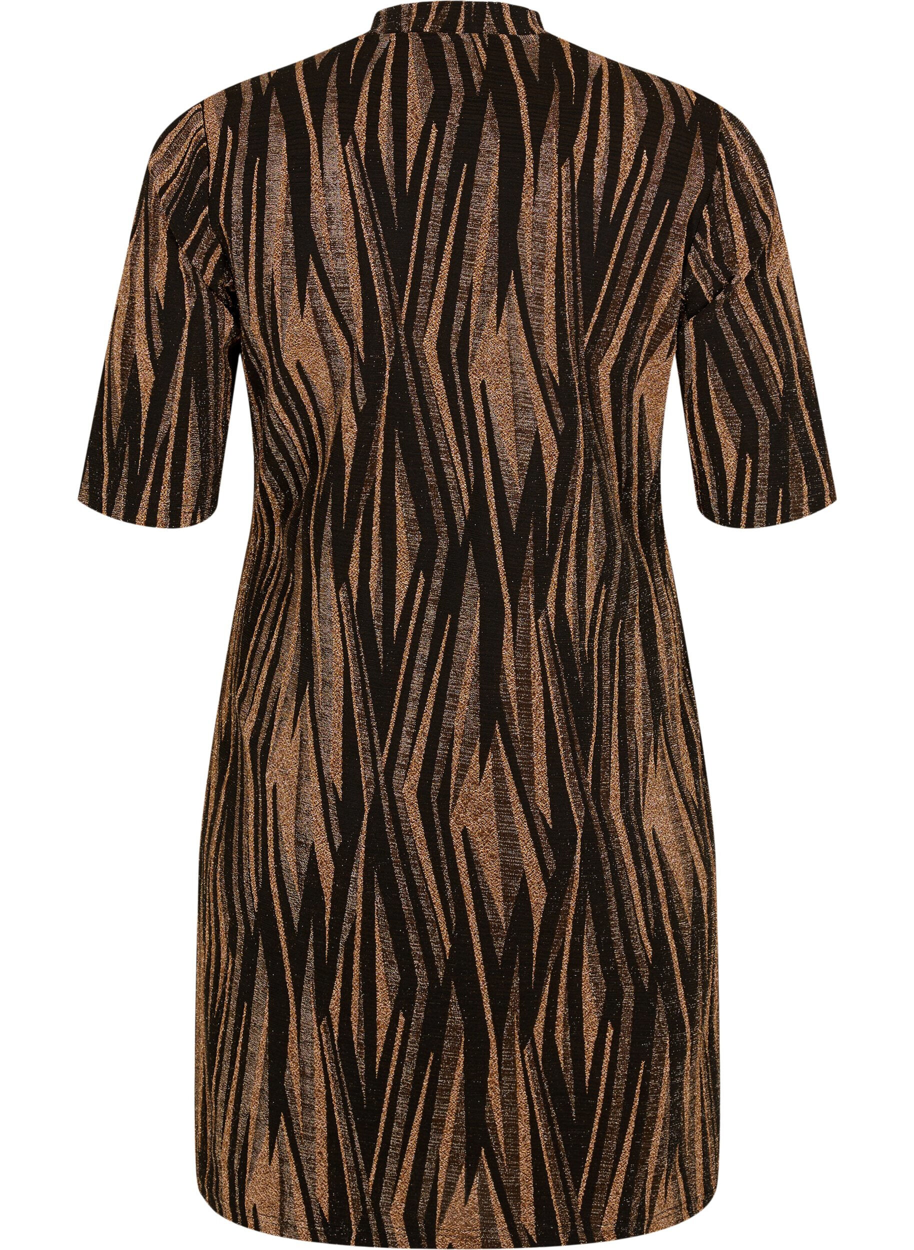 Zizzi Gemustertes Kleid mit Glitzer und kurzen &Auml;rmeln, Black w. Copper, Packshot image number 1