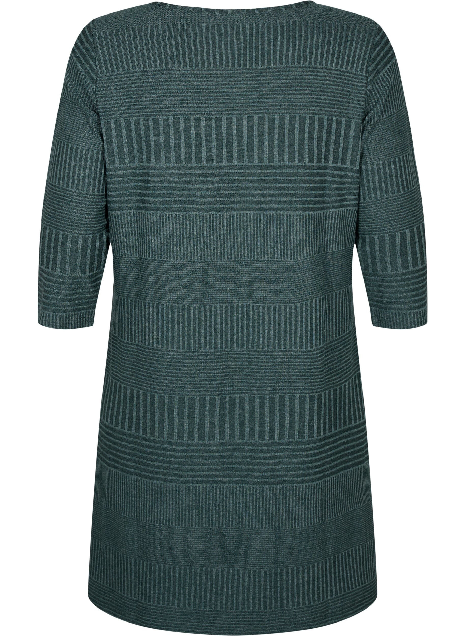 Zizzi Kleid mit 3/4-&Auml;rmeln und Streifenmuster., Scarab Melange, Packshot image number 1