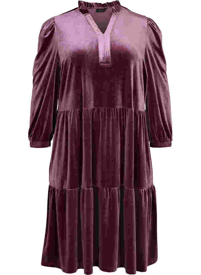 Kleid aus Velours mit Rüschenkragen und 3/4-Ärmeln, Winetasting, Packshot image number 0