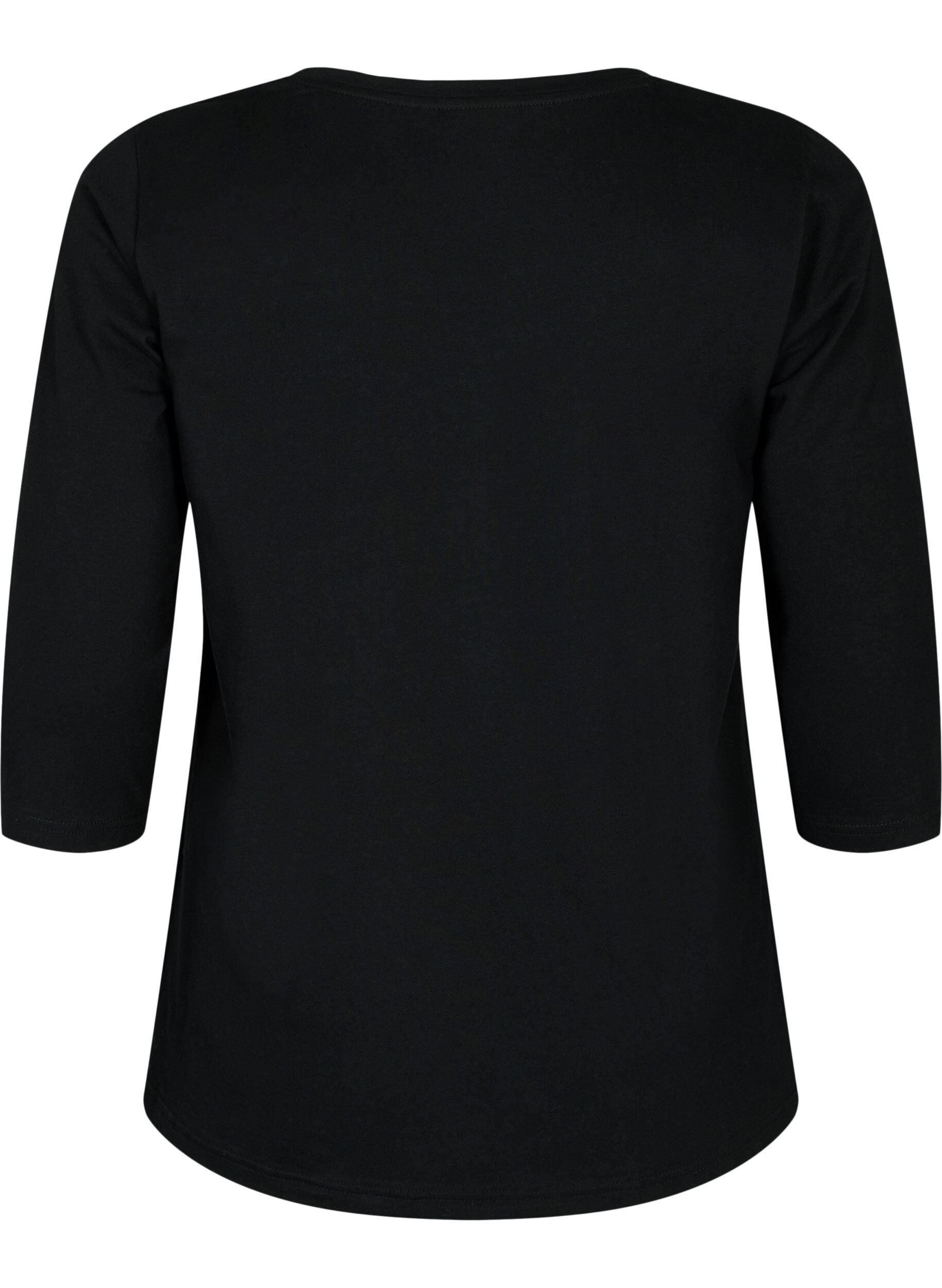 Zizzi Basic T-Shirt aus Baumwolle mit 3/4-&Auml;rmeln, Schwarz, Packshot image number 1