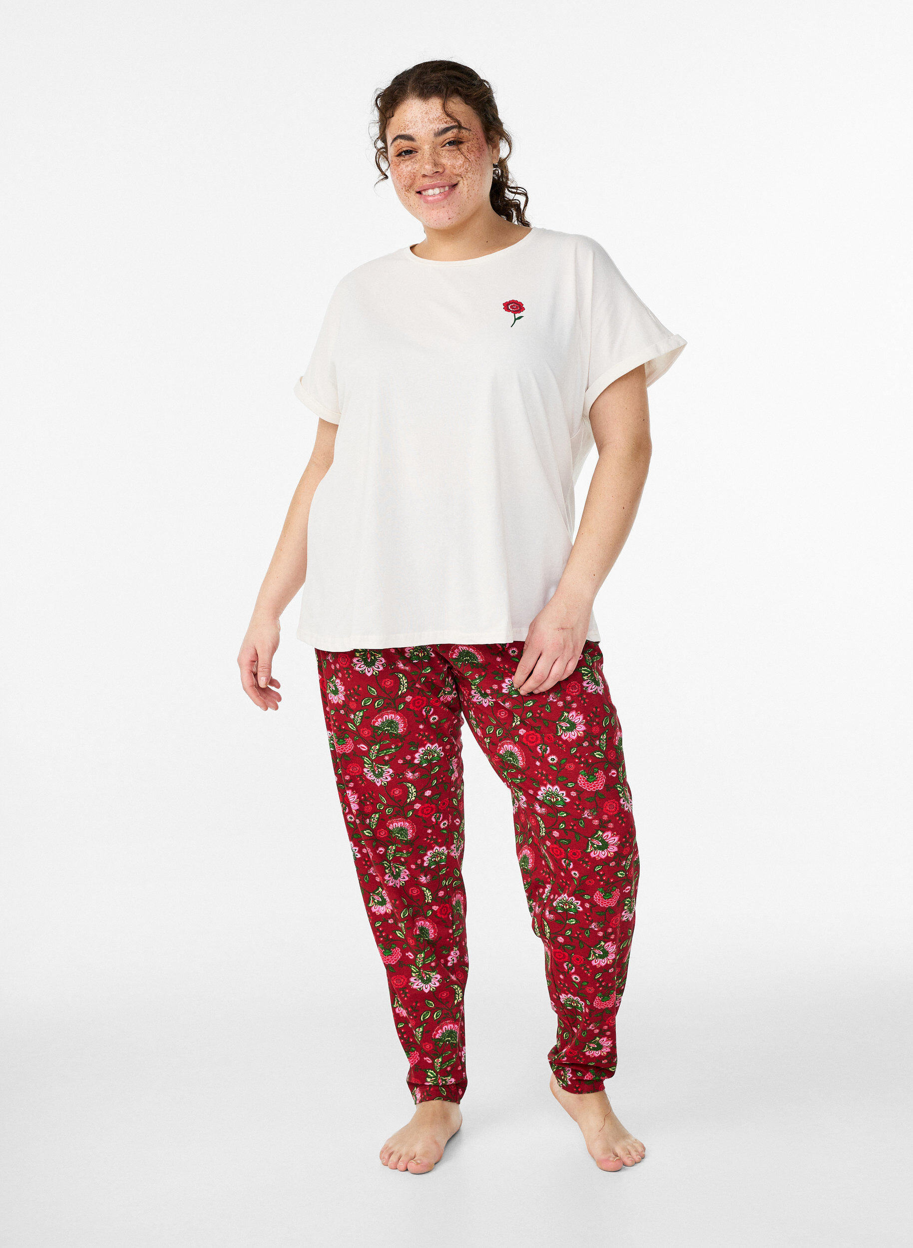 Zizzi Pyjamahose aus Baumwolle mit Print, Rot, Model image number 0