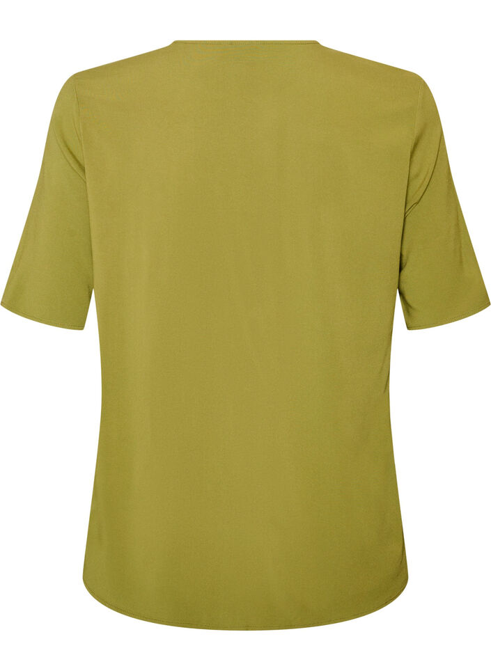 Kurz&auml;rmelige, gewebte Bluse mit Rundhals, Gr&uuml;n, Packshot image number 1