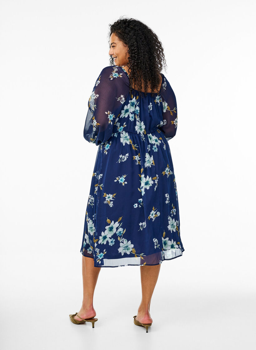 Partykleid aus Chiffon mit langen Ärmeln, Blau, Model image number 2