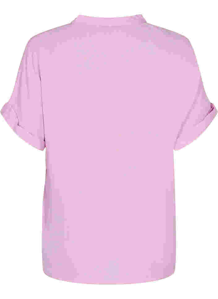 Kurzärmeliges Viskose-Shirt mit V-Ausschnitt, Mauve Mist, Packshot image number 1