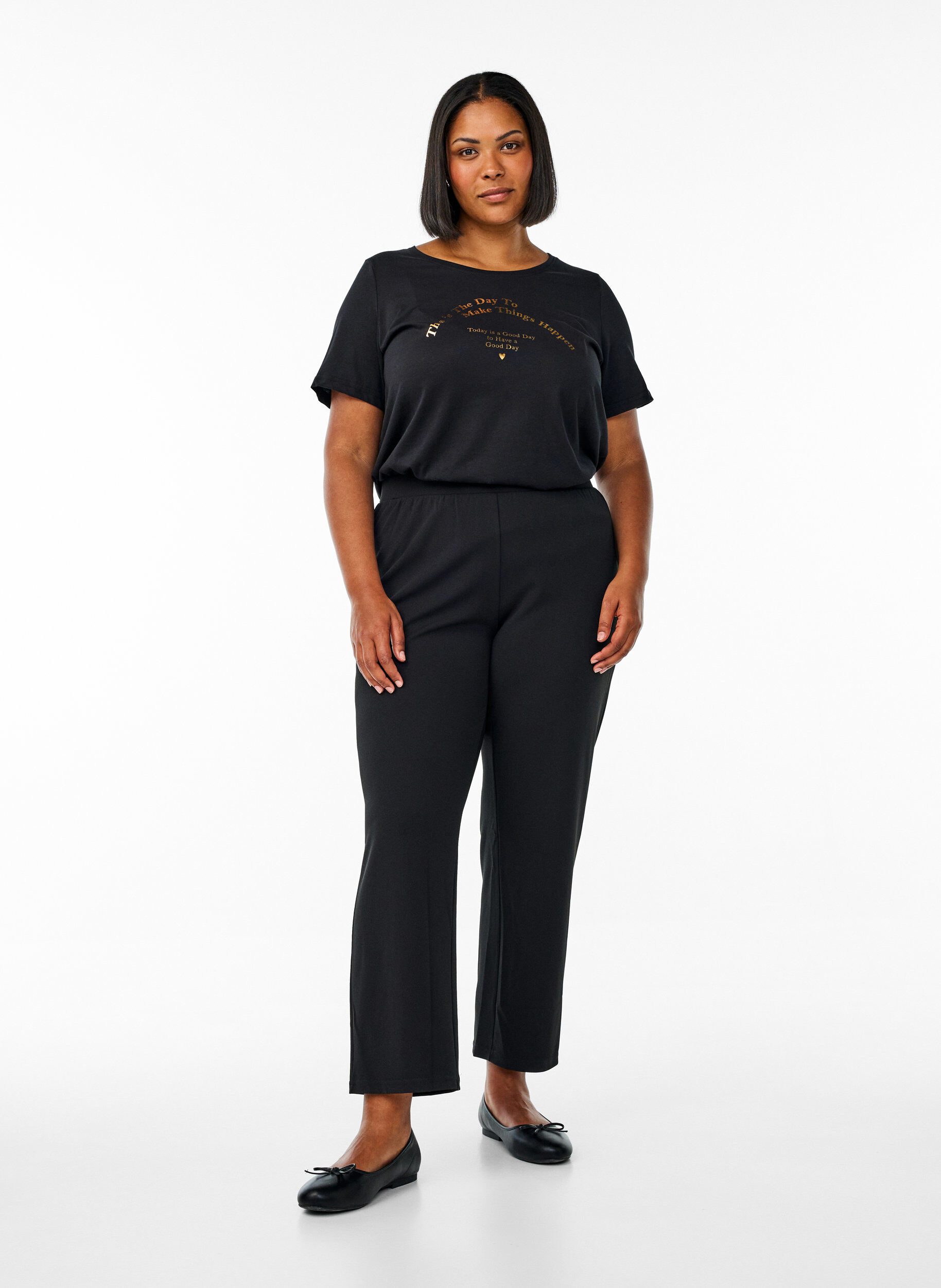 Zizzi FLASH - T-Shirt mit Print, Schwarz, Model image number 1