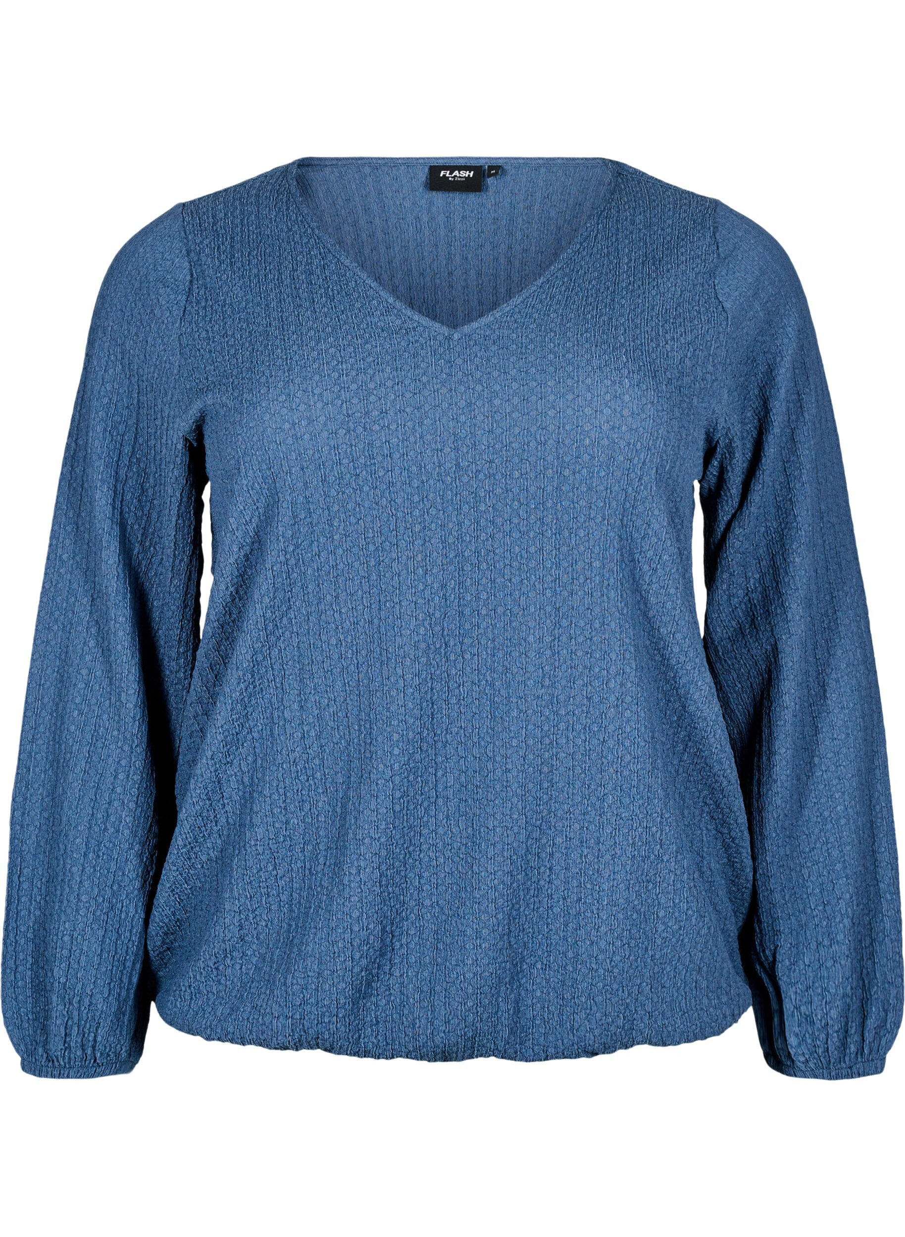 Zizzi FLASH - Bluse mit Struktur und langen &Auml;rmeln, Sargasso Sea, Packshot image number 0