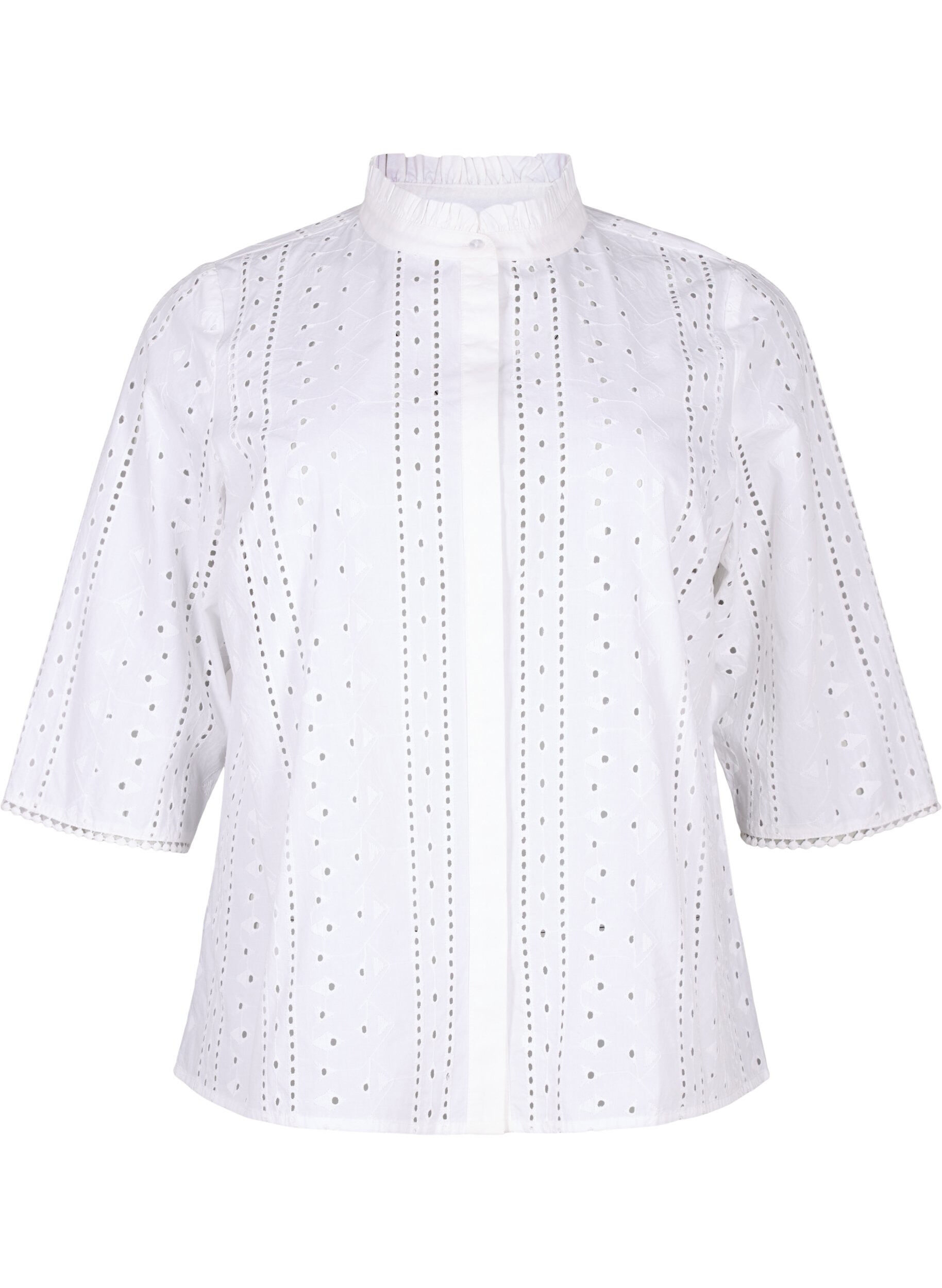 Zizzi Baumwollshirt mit Lochmuster, Bright White, Packshot image number 0