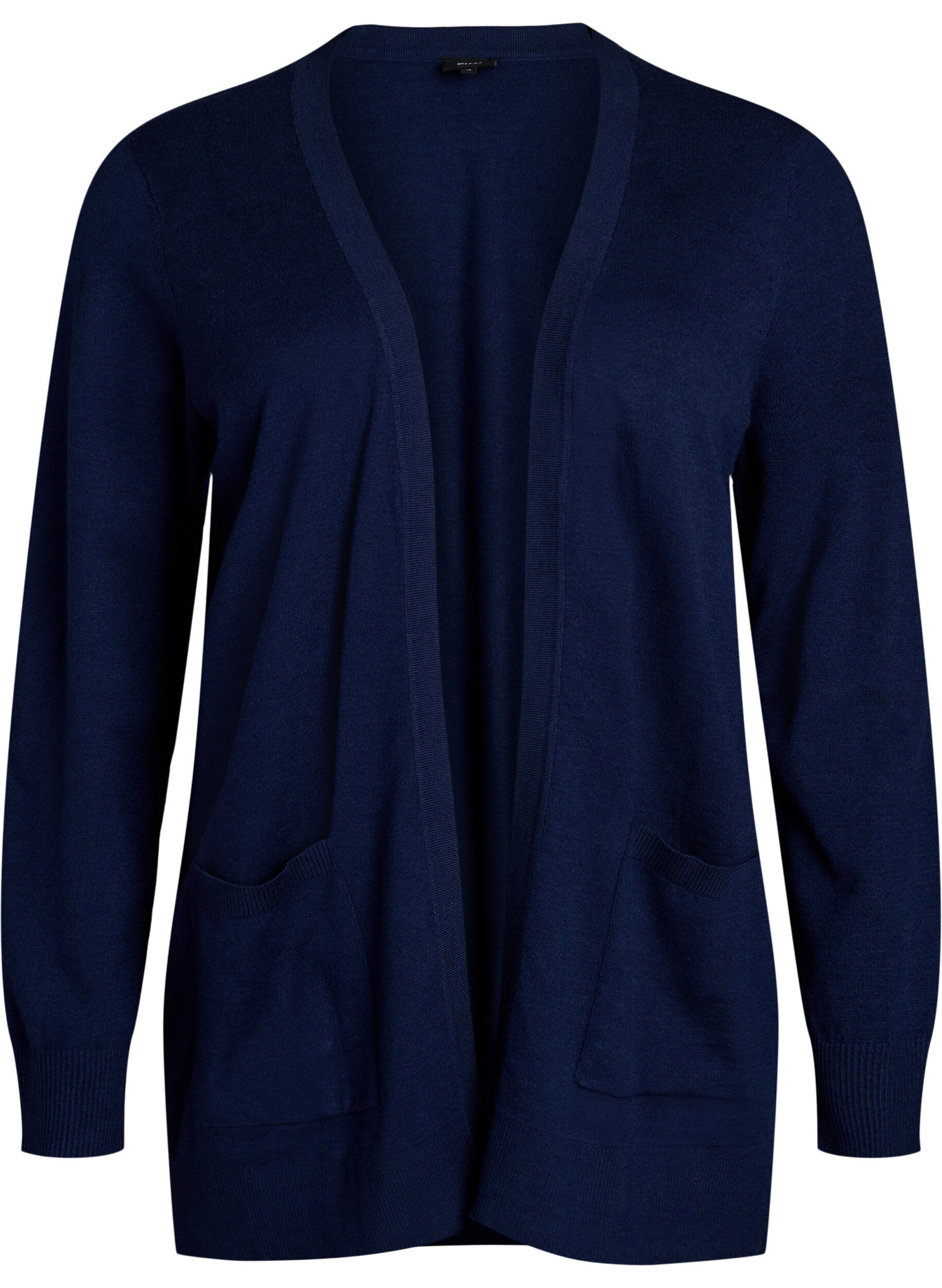 Zizzi Lange offene Strickjacke mit Taschen, Blau, Packshot image number 0
