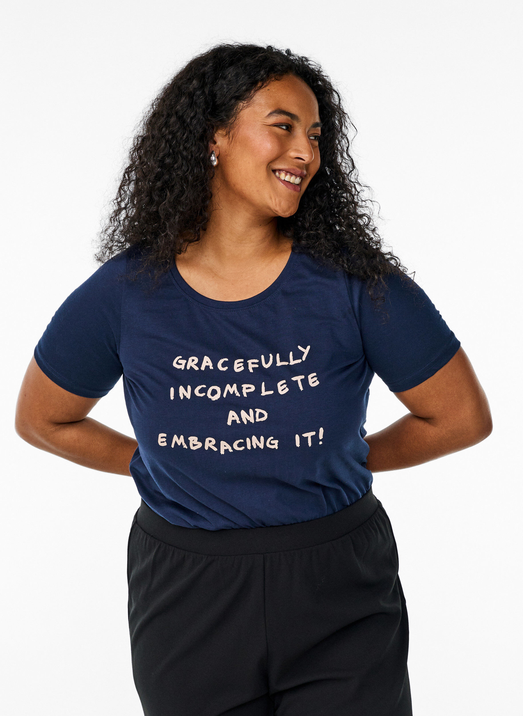 Zizzi FLASH - T-Shirt mit Print, Blau, Model image number 0