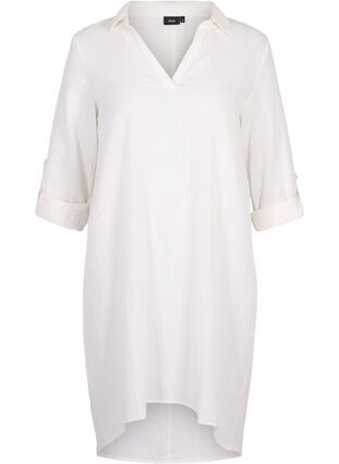 Gestreiftes Kleid aus Baumwolle und Leinen, White, Packshot image number 0