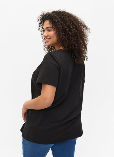 Kurzarm T-Shirt mit Spitzendetails, Black, Model image number 1