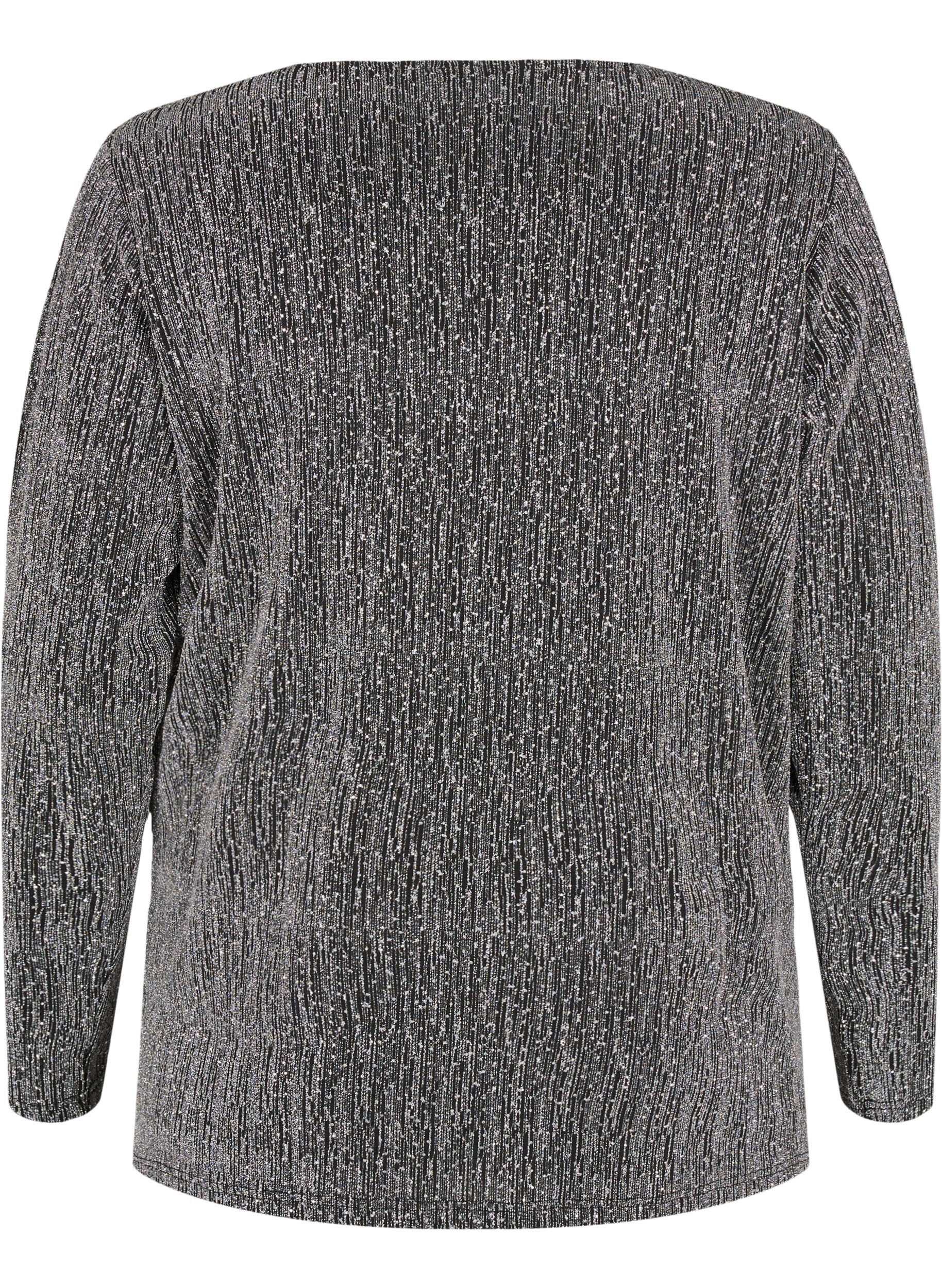 Zizzi Glitzer-Party-Top mit Wickeloptik, Schwarz, Packshot image number 1