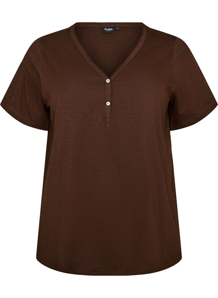 T-Shirt mit Knopfleiste, Braun, Packshot image number 0