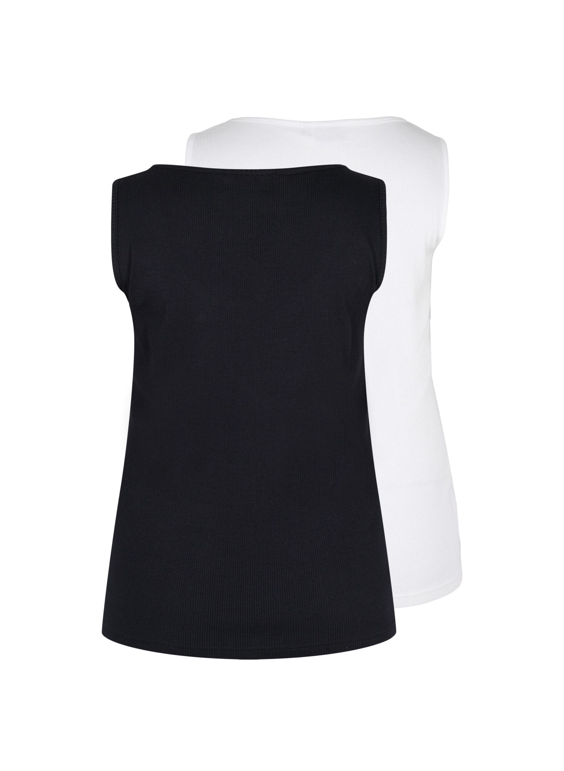 Zizzi 2er-Pack Basic Tanktop in Ripp Optik., Black/Bright White, Packshot image number 1