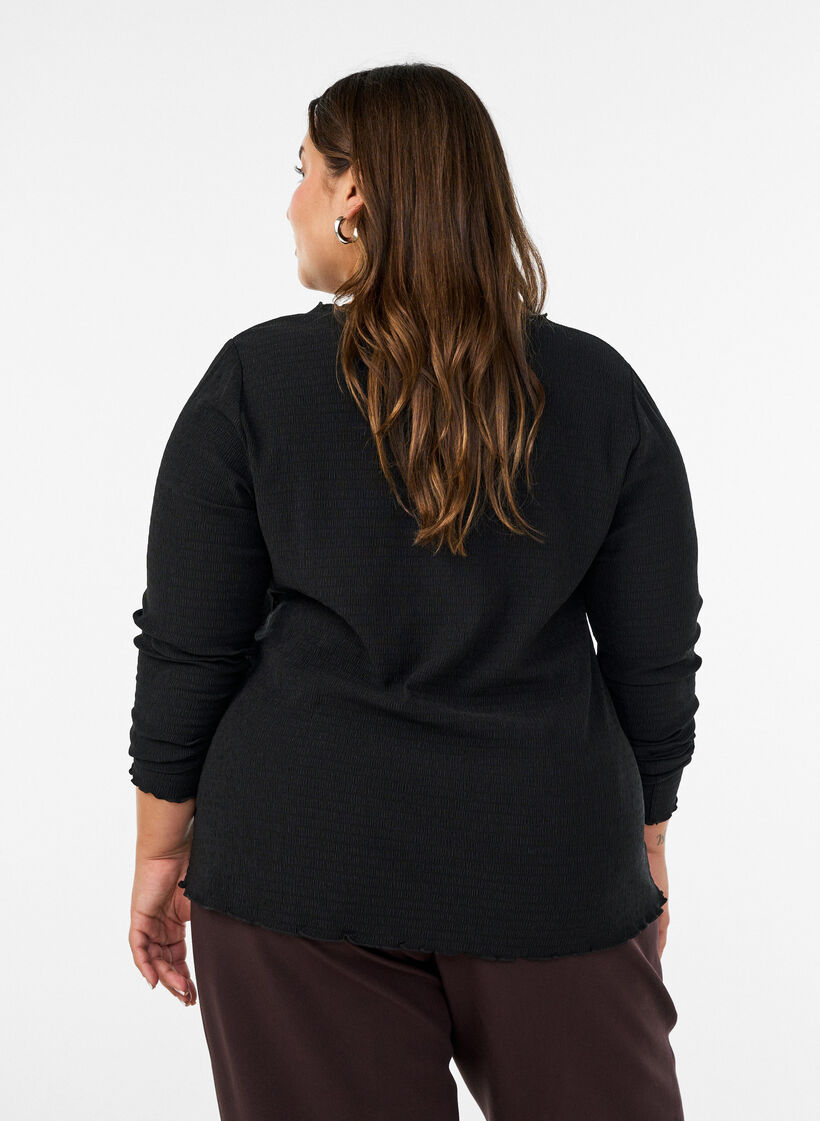 Strukturierte Bluse mit gewellten Kanten, Schwarz, Model image number 2