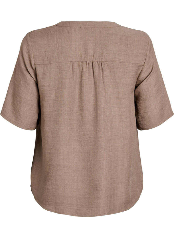 Hemdbluse mit V-Ausschnitt und kurzen &Auml;rmeln, Braun, Packshot image number 1