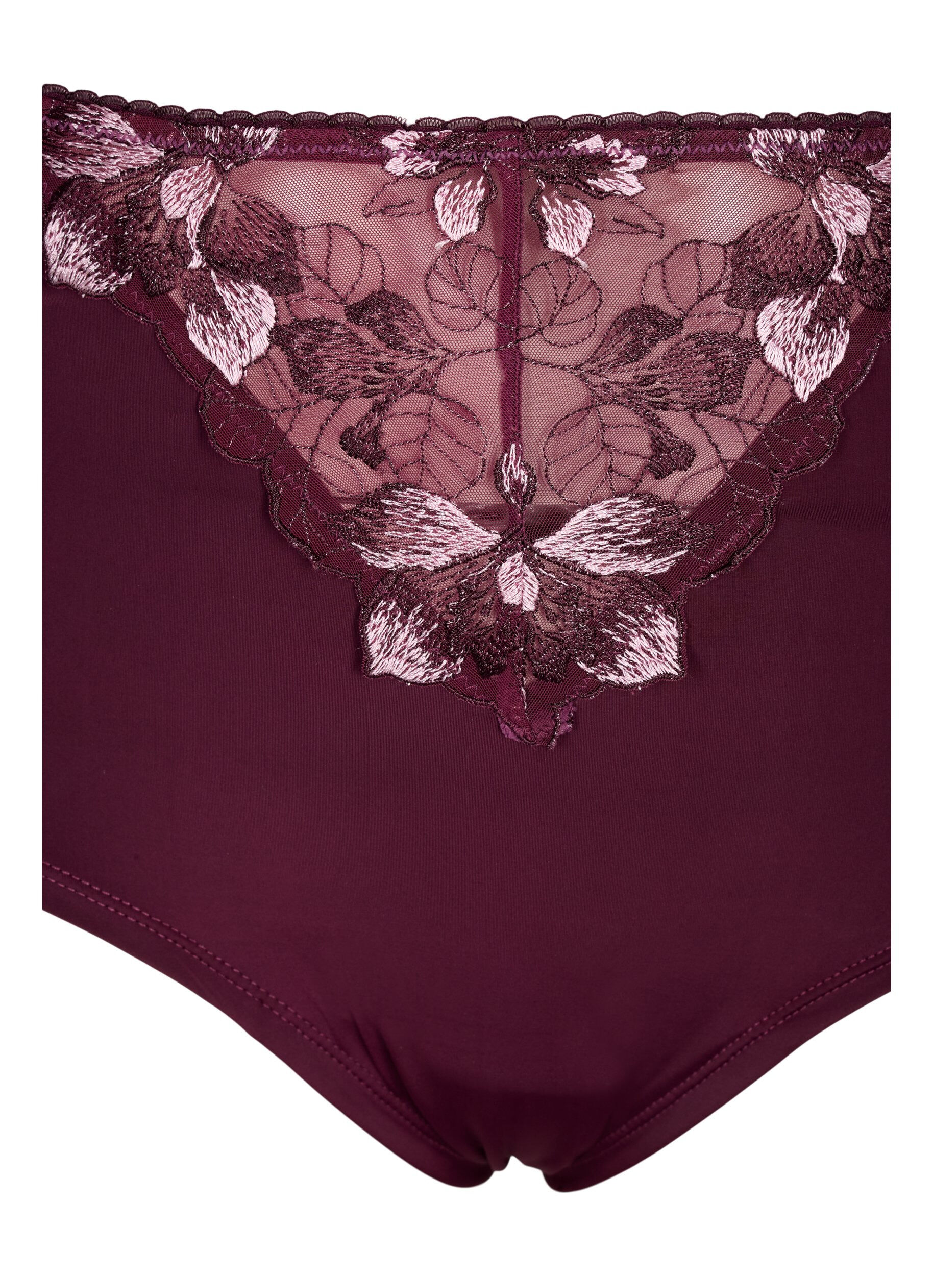 Zizzi Mikrofaser-Panty mit floralen Stickereien, Dunkles Bordeaux, Packshot image number 2
