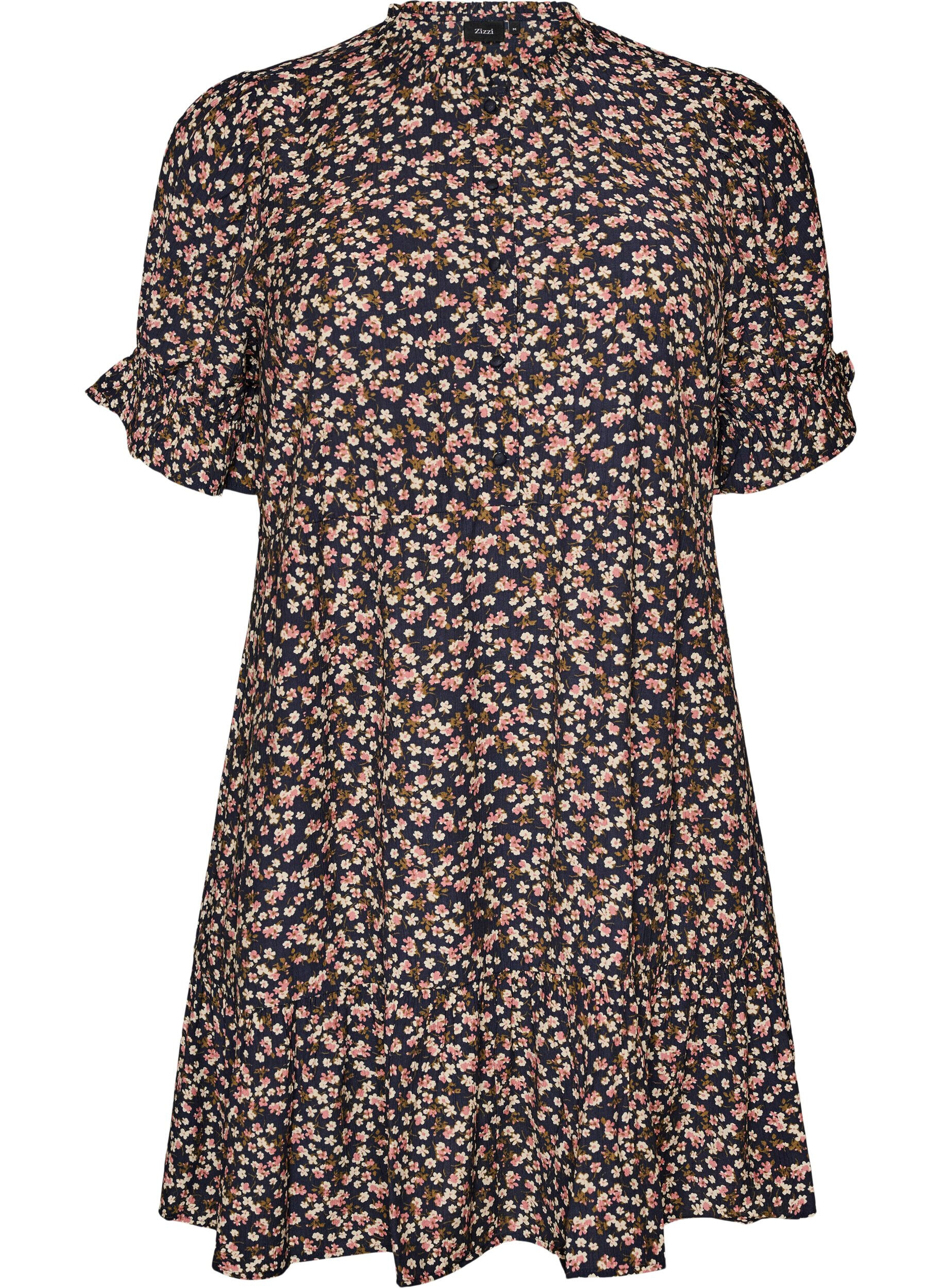 ZizziKurzes Kleid aus Viskose mit R&uuml;schendetails, Blau, Packshot image number 0
