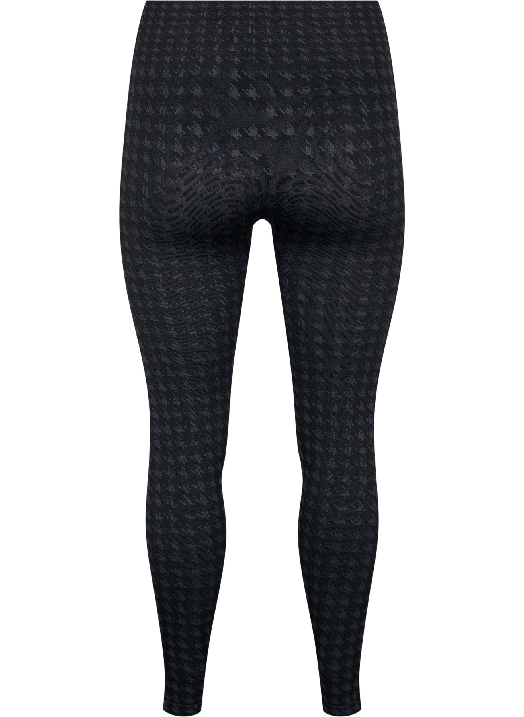 Zizzi Seamless Leggings mit Hahnentrittmuster, Black w. Dark Grey, Packshot image number 1
