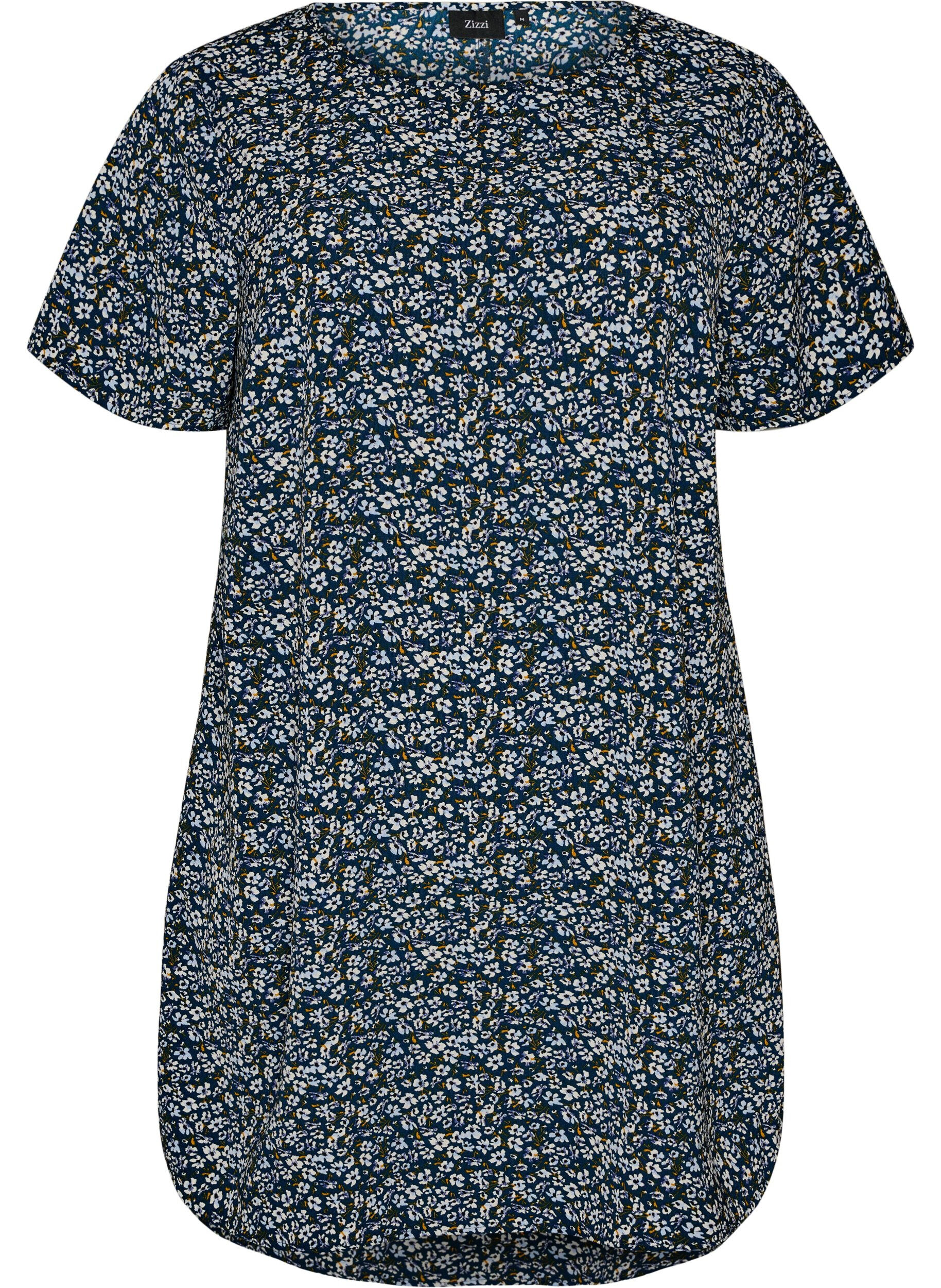 Zizzi Kleid mit Aufdruck und kurzen &Auml;rmeln, Blau, Packshot image number 0
