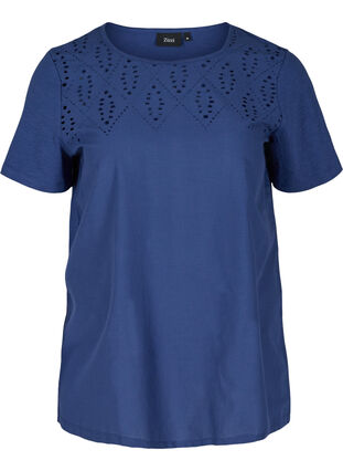 Kurzarm T-Shirt mit Lochstickerei, Twilight Blue, Packshot image number 0