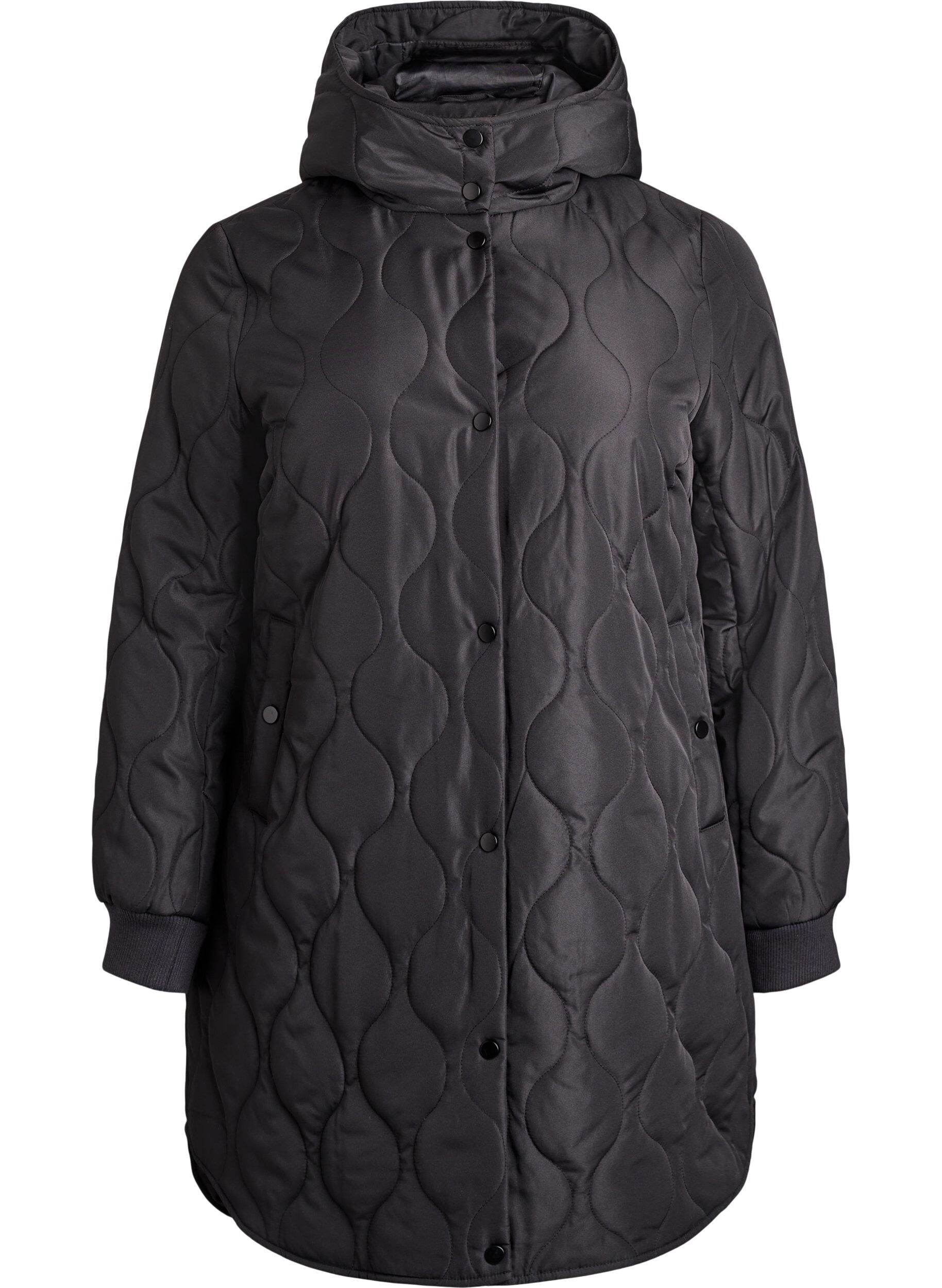 ZizziMittellange Steppjacke mit Kapuze, Schwarz, Packshot image number 0