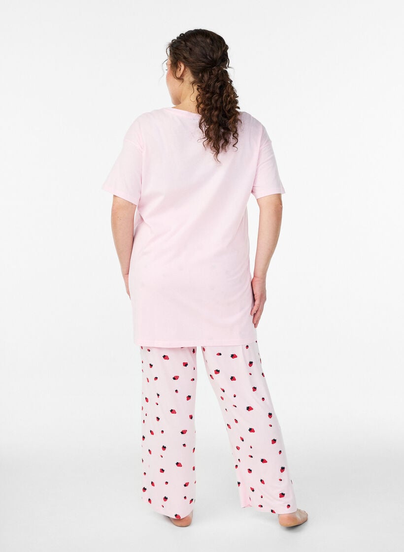 Pyjamahose aus weichem Jersey mit hoher Taille und Frucht-Print, Rot, Model image number 1