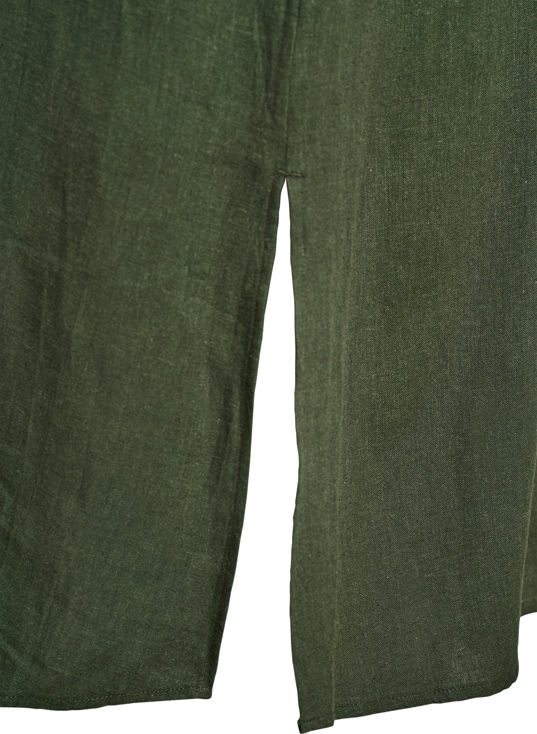 Zizzi Hemdblusenkleid aus Leinen und Viskose mit kurzen &Auml;rmeln, Gr&uuml;n, Packshot image number 3