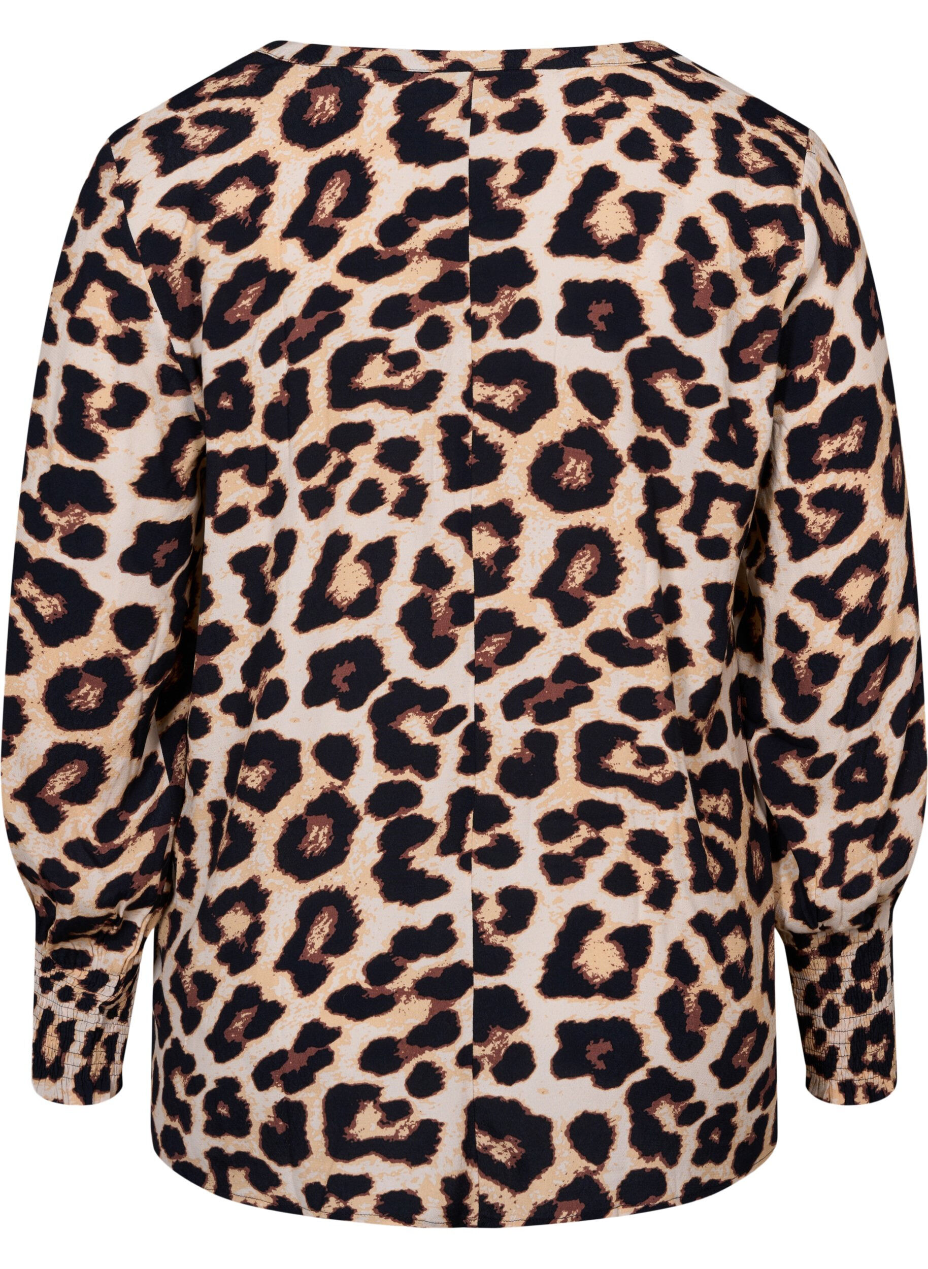 Zizzi Bluse aus Viskose mit Print und Smock, Leo AOP, Packshot image number 1