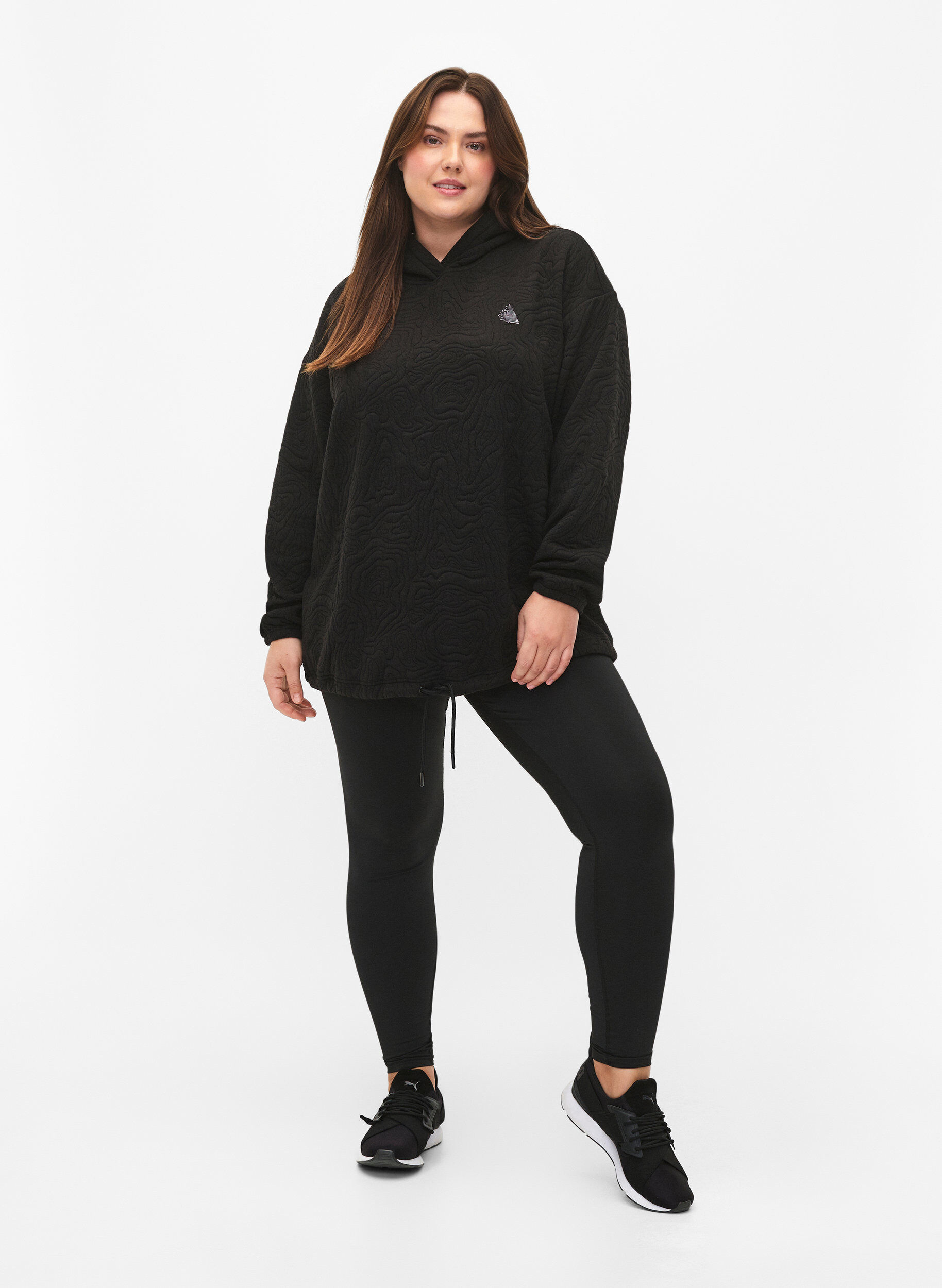 Zizzi Sportliches Sweatshirt mit Kapuze, Black, Model image number 3