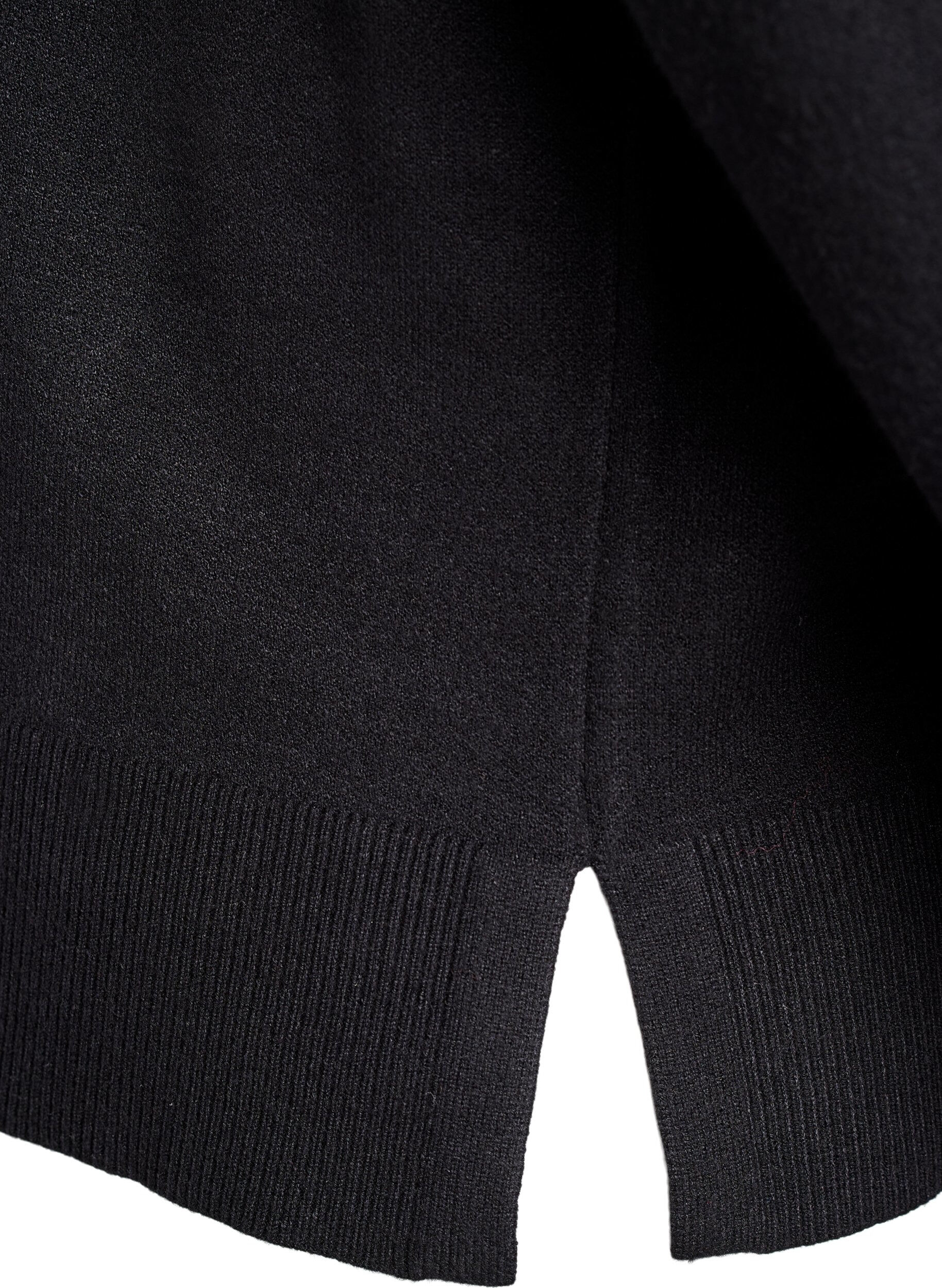 Zizzi Strickbluse mit hohem Kragen, Schwarz, Packshot image number 3