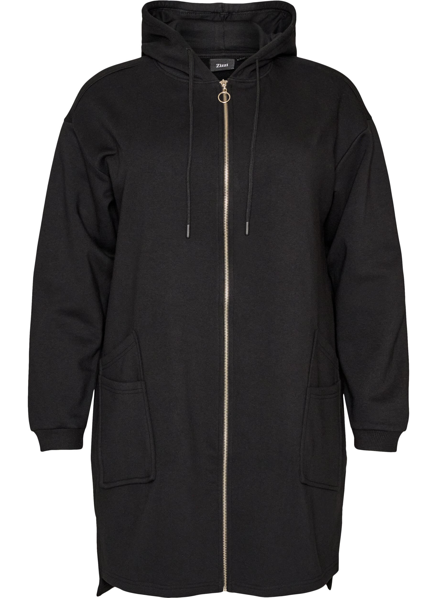 ZizziLanger Cardigan mit Kapuze und Rei&szlig;verschluss, Schwarz, Packshot image number 0