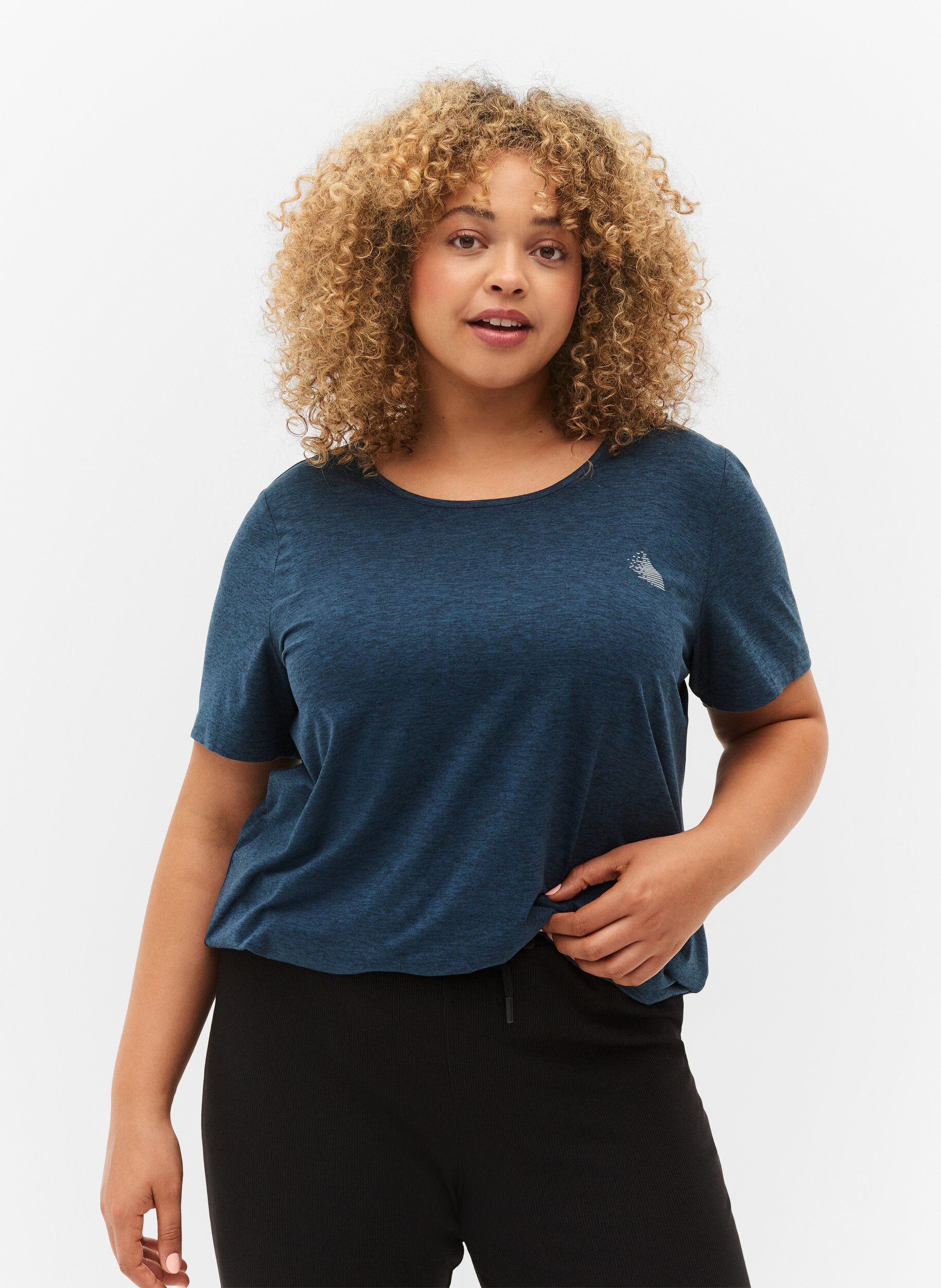 Zizzi Melange Trainings-T-Shirt mit Rundhalsausschnitt, Night Sky Mel., Model image number 0